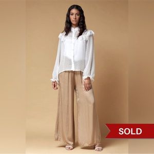 By Together High Rise Elastic Waist Wide Leg Loose Fit Pants BONE Color Size L